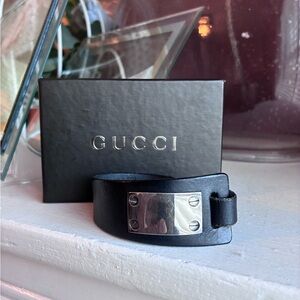 AUTHENTIC Gucci Black Leather Cuff with Silver Accent